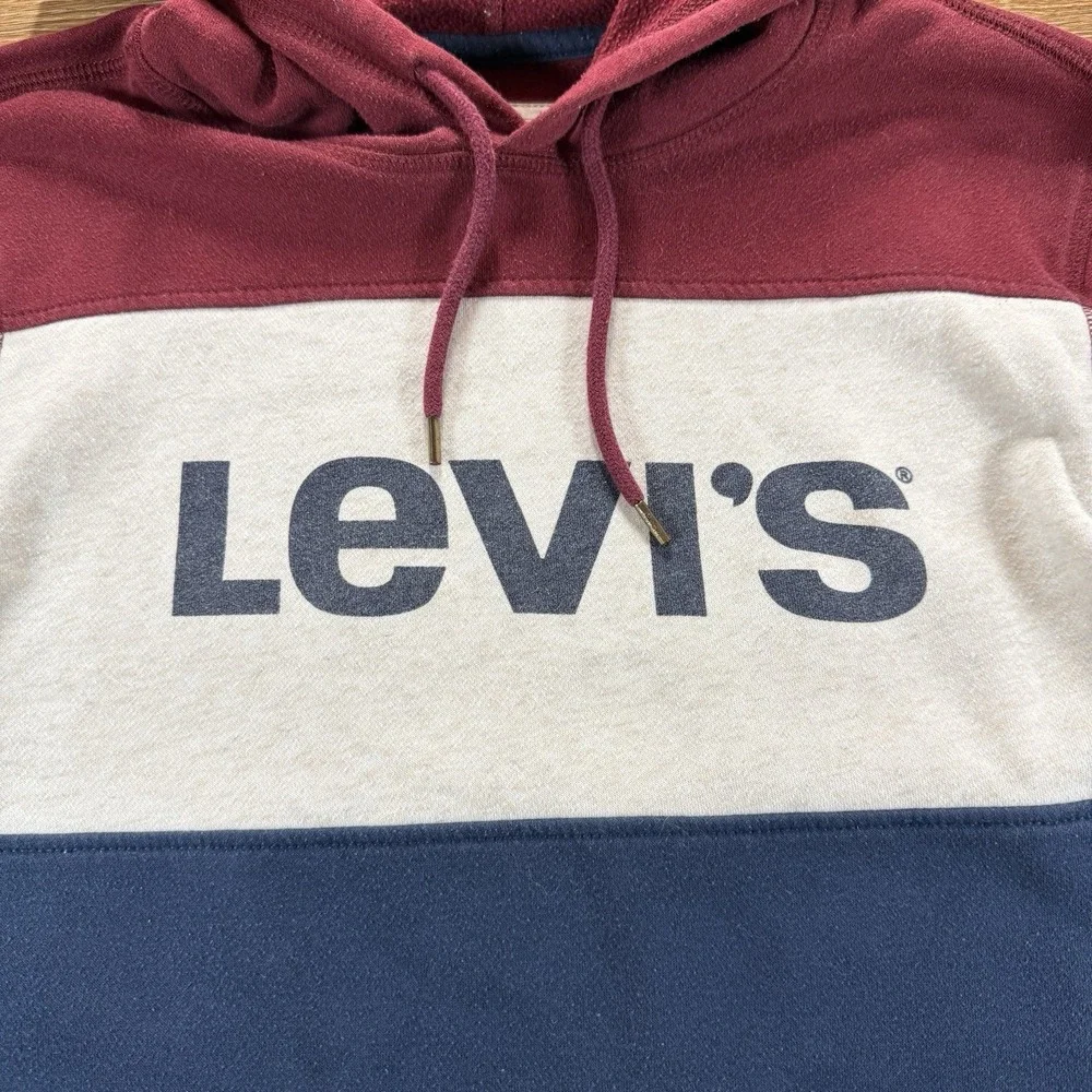 Levi's Hoodie Mens M Red Blue Colorblock Logo Pullover Sweatshirt Streetwear